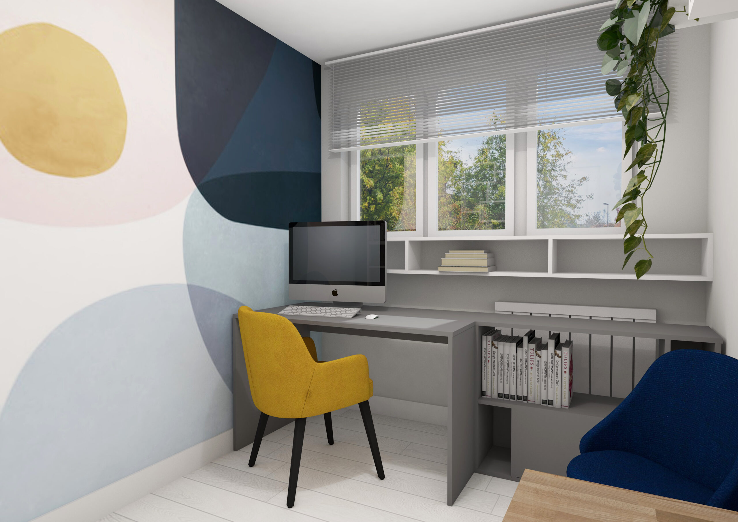 Projekt pokoju biurowego – home office „Ciesz się przyszłością”Poznań 2020
